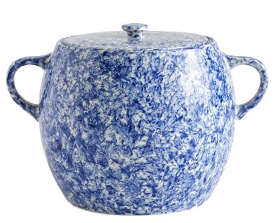 Sobremesa Bean Pot mit Deckel, blau-weiß gesprenkelt, Keramiktopf mit Henkeln für Bohnen, Eintöpfe und mehr.
